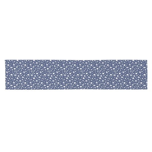 Dark Blue Winter Snow Pattern Korte Tafelloper (Horizontaal)