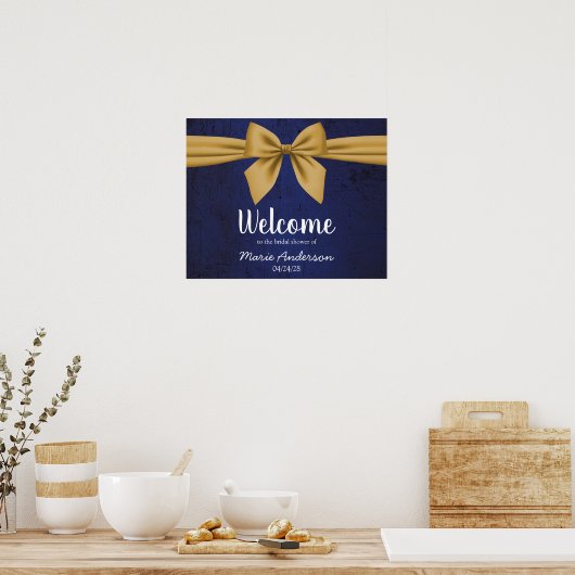 Dark Blue with Gold Bow Bridal Shower Poster (Keuken)