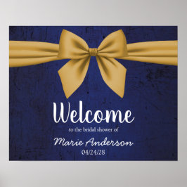 Dark Blue with Gold Bow Bridal Shower Poster