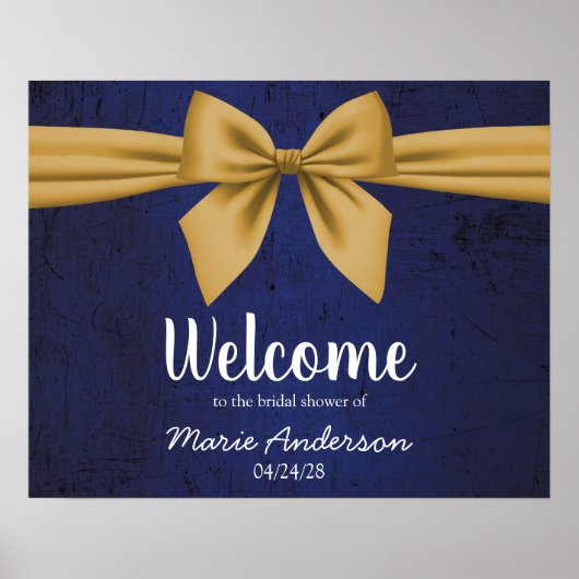 Dark Blue with Gold Bow Bridal Shower Poster (Voorkant)