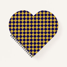Dark Blue with Metallic Gold Square Pattern Heart Notitieboek