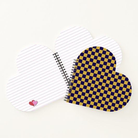 Dark Blue with Metallic Gold Square Pattern Heart Notitieboek (Binnen)
