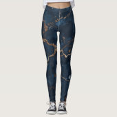 Dark blue Women Leggings with Gold Veins (Voorkant)
