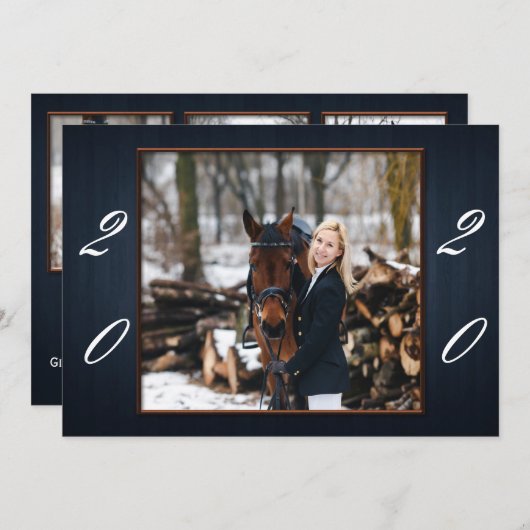 Dark Blue Wood Afstuderen aangekondigd Aankondiging (Voorkant / Achterkant)