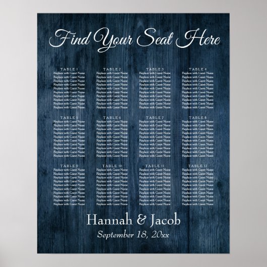 Dark Blue Woodgrain Reception Seeping Chart Poster (Voorkant)
