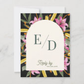 Dark Blush Pink Lily Arched RSVP Card with QR Code Kaartje (Voorkant)