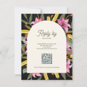 Dark Blush Pink Lily Arched RSVP Card with QR Code Kaartje (Achterkant)