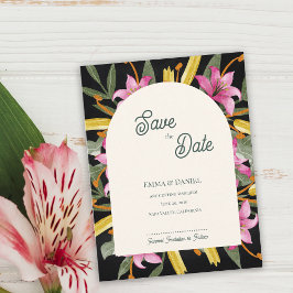 Dark Blush Pink Lily Arched Save the Date Aankondigingskaart