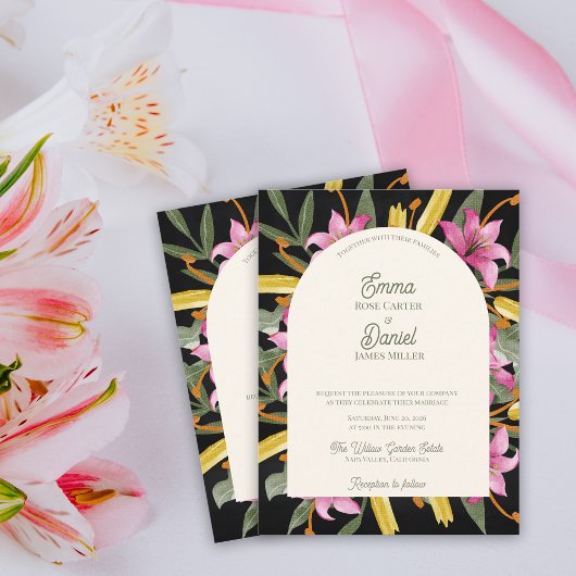 Dark Blush Pink Lily Arched Wedding Uitnodiging Briefkaart