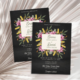 Dark Blush Pink Lily Botanical Wedding Uitnodiging Briefkaart