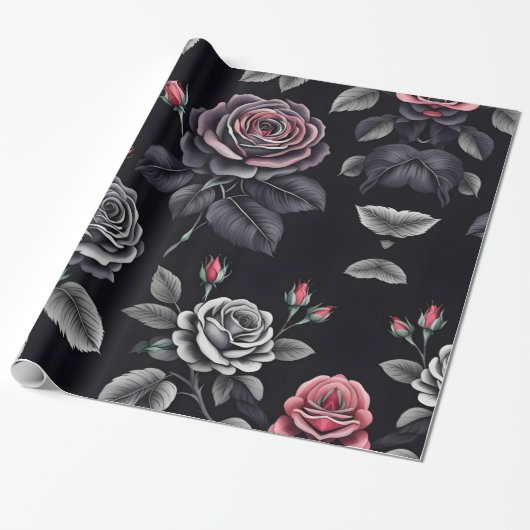Dark Blush Rozen Floral Art design Cadeaupapier (Uitgerold)