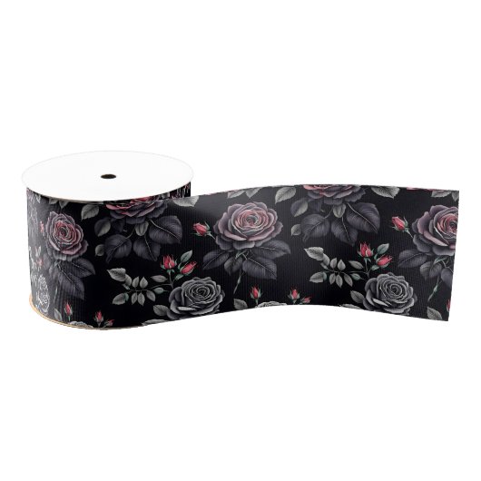 Dark Blush Rozen Floral Art design Grosgrain Lint (Spoel)