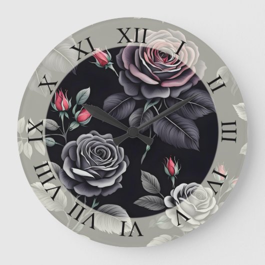 Dark Blush Rozen Floral Art design Grote Klok (Voorkant)