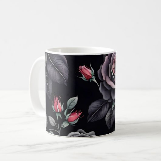 Dark Blush Rozen Floral Art design Koffiemok (Voorkant links)