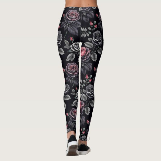 Dark Blush Rozen Floral Art design Leggings (Achterkant)