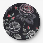 Dark Blush Rozen Floral Art design Papieren Bordje (Voorkant)