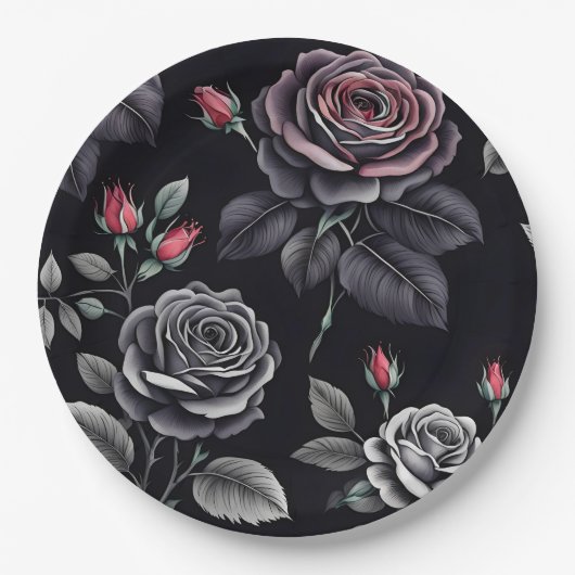Dark Blush Rozen Floral Art design Papieren Bordje (Voorkant)