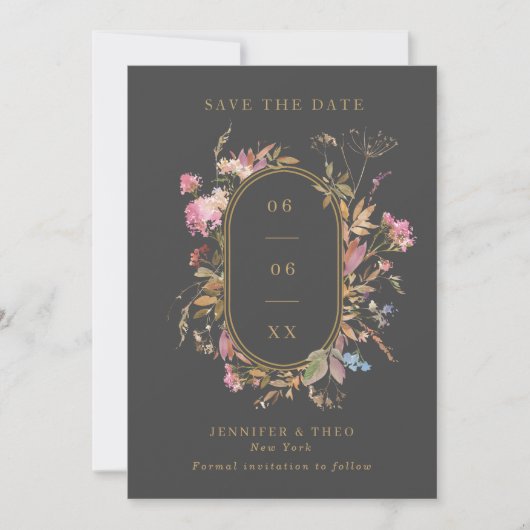 Dark Bohemian Wildflower Pill Lijst Weddenfoto Save The Date (Voorkant)