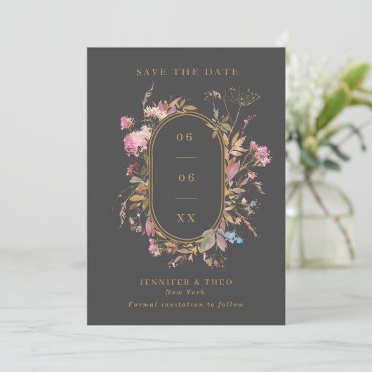 Dark Bohemian Wildflower Pill Lijst Weddenfoto Save The Date (Staand voorkant)