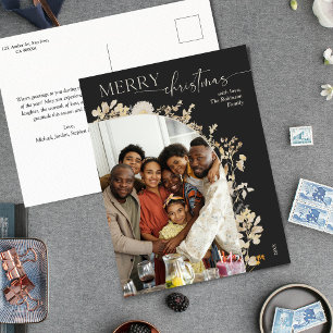 Dark Boho Floral 1 foto Vrolijk kerstfeest Briefkaart