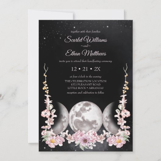 Dark Boho Floral Triple Moon Phase Handfasting Kaart (Voorkant)