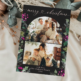 Dark Boho Fuchsia Botanicals 2 Foto Kerstmis Feestdagenkaart