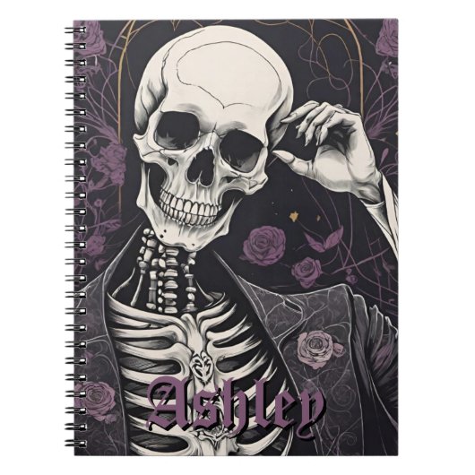 Dark Boho Gothic Skeleton & Roses Halloween Notitieboek (Voorkant)