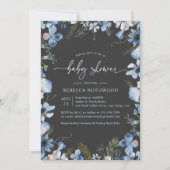 Dark Boho Gray Blue Floral Boy Baby shower Kaart (Voorkant)