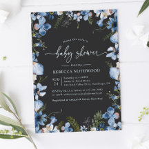 Dark Boho Gray Blue Floral Boy Baby shower