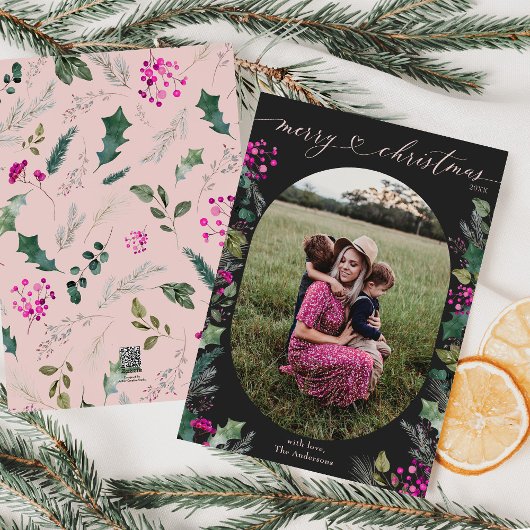 Dark Boho groen bladeren foto kerst Kaart