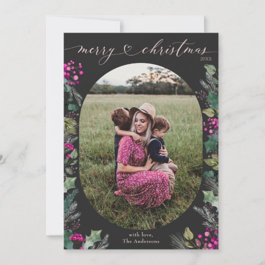 Dark Boho groen bladeren foto kerst Kaart (Voorkant)