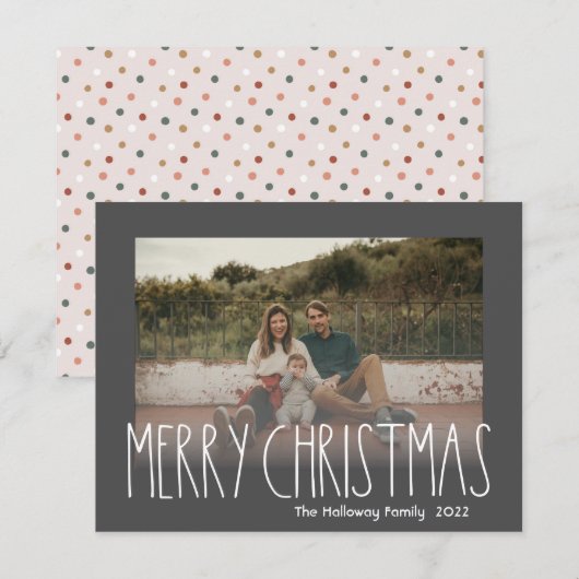 Dark Boho Polka Dot Kerstmis Foto Feestdagenkaart (Voorkant / Achterkant)