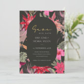 Dark Boho Red Blush Floral Save the Date Invite Bedankkaart (Staand voorkant)