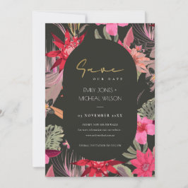 Dark Boho Red Blush Floral Save the Date Invite Bedankkaart