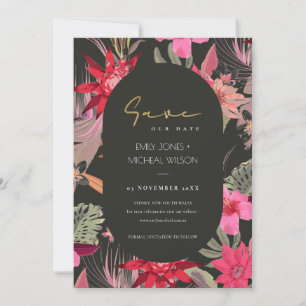 Dark Boho Red Blush Floral Save the Date Invite Bedankkaart