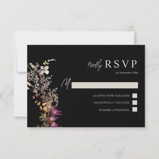Dark Boho Wildflower Wedding RSVP Kaartje (Voorkant)