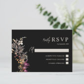 Dark Boho Wildflower Wedding RSVP Kaartje (Staand voorkant)