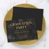 Dark Bokeh Faux Gold Graduation Party Kaart