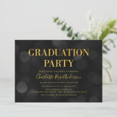 Dark Bokeh Faux Gold Graduation Party Kaart (Staand voorkant)
