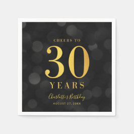 Dark Bokeh Faux Gold Proost op 30 Jaar Verjaardag Servet