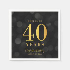 Dark Bokeh Faux Gold Proost op 40 Jaar Verjaardag Servet