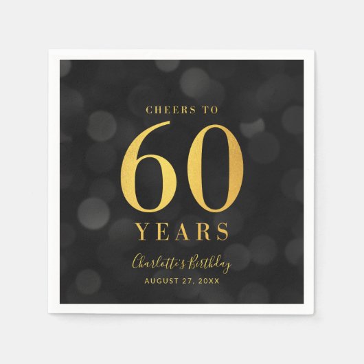Dark Bokeh Faux Gold Proost op 60 Jaar Verjaardag Servet (Voorkant)