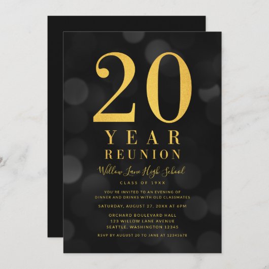 Dark Bokeh Lights 20 Jaar Klasse Reünie Kaart (Voorkant / Achterkant)