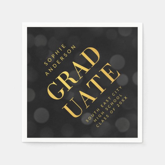 Dark Bokeh Lights Faux Gold Afstuderen Servet (Voorkant)