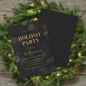 Dark Bokeh Lights Faux Gold Holiday Party Kaart