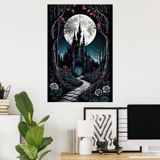 Dark Bossen Castle Fantasy Poster (Thuiskantoor)
