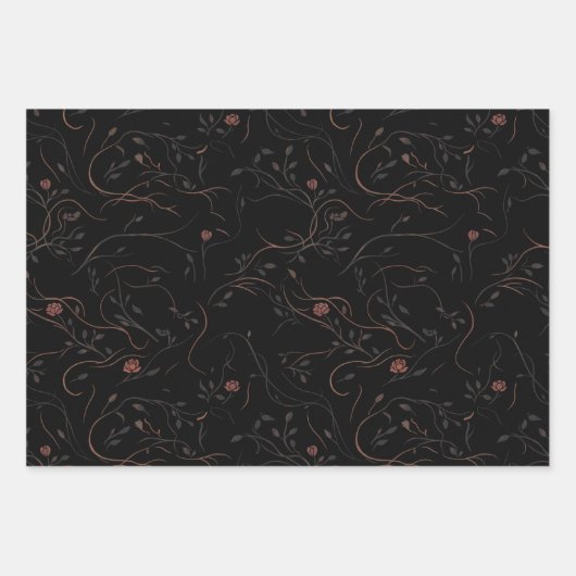 Dark Botanical Faces Wrapping Paper Set (Voorkant)