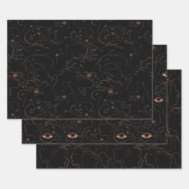 Dark Botanical Faces Wrapping Paper Set