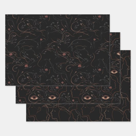 Dark Botanical Faces Wrapping Paper Set (Set)