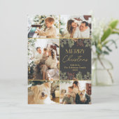 Dark Botanical Gold Script 5 Foto Kerst Kaart (Staand voorkant)
